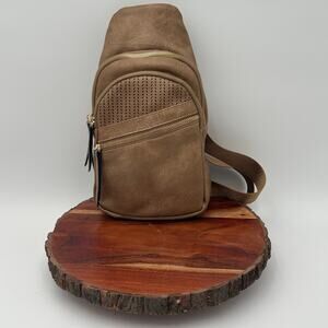 Sling Bag Crossbody Purse Small Backpack Tan PU Leather NWOT Travel EDC